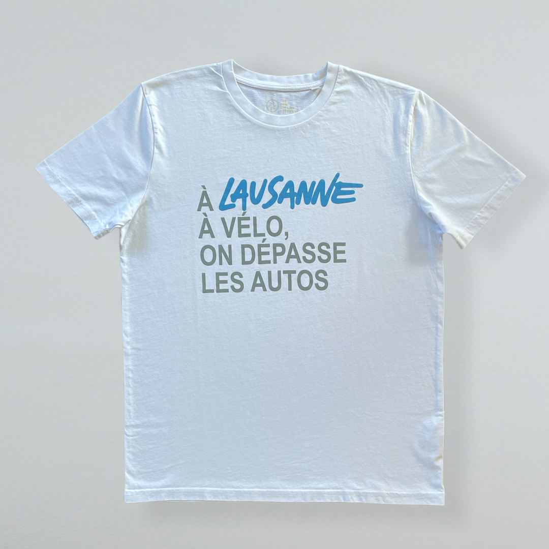 T-Shirt TNCE - "A Lausanne à vélo..." - Blanc